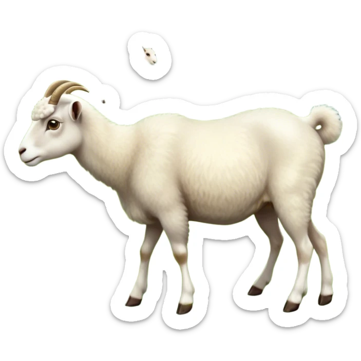 collage of domestic hooved animals: A calm goat with soft fur, a fluffy sheep with large eyes, and a noble horse with a shiny coat. Soft green meadow and distant hills in the background. Transparent background. sticker