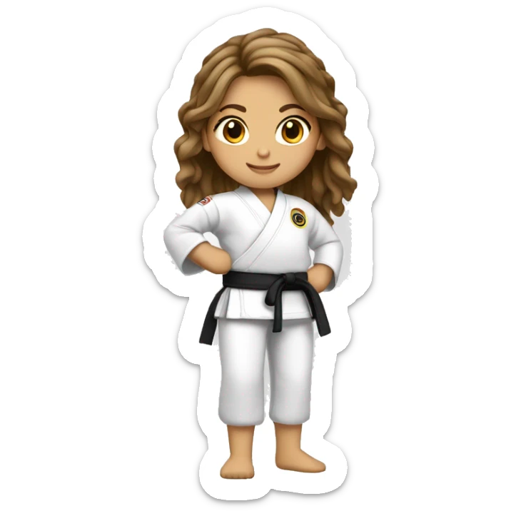 chica que practica karate de 1.50cm de alto con pelo balayage y piel castaña sticker