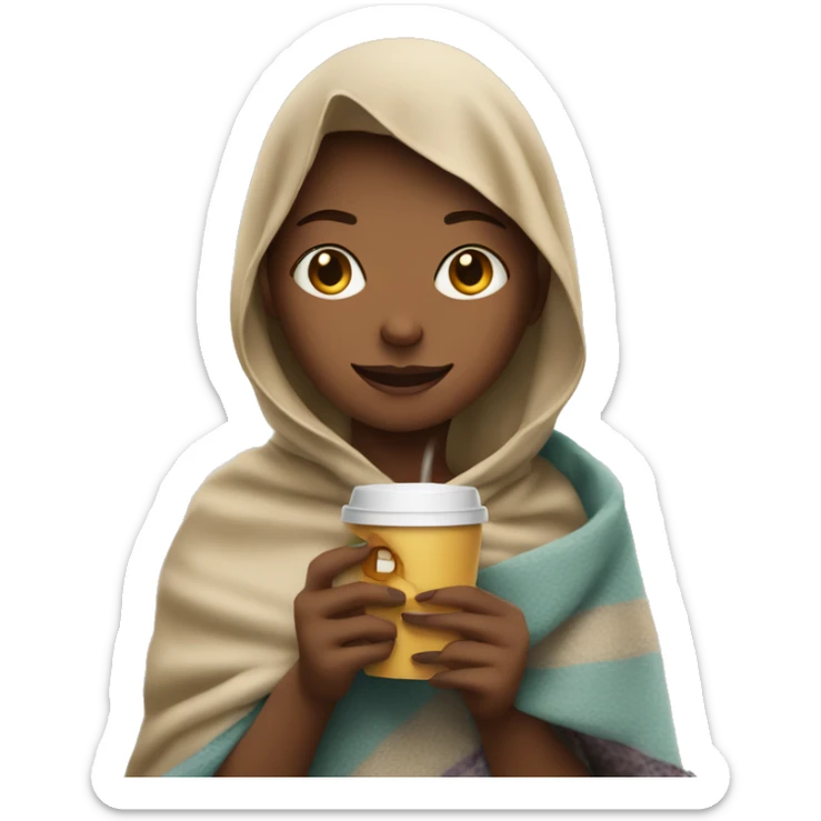 Girl with a blanket on a coffee in her hand and a cigarette in the other sticker