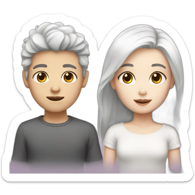Boy with dark hair and white skin and girl with white hair and white skin sticker