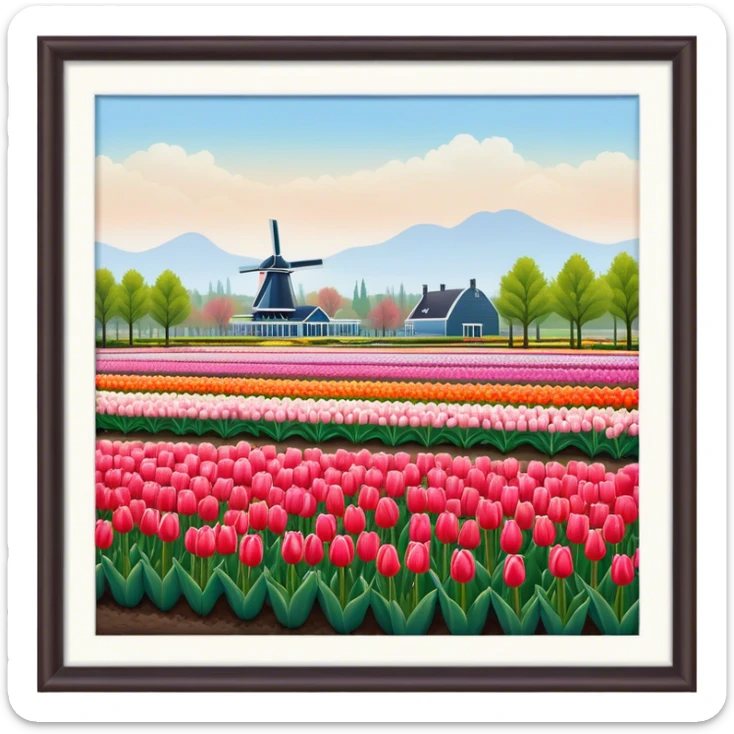Cinematic Realistic Keukenhof Gardens Landmark Emoji, showcasing expansive tulip fields rendered with crisp, lifelike detail and radiant lighting. sticker