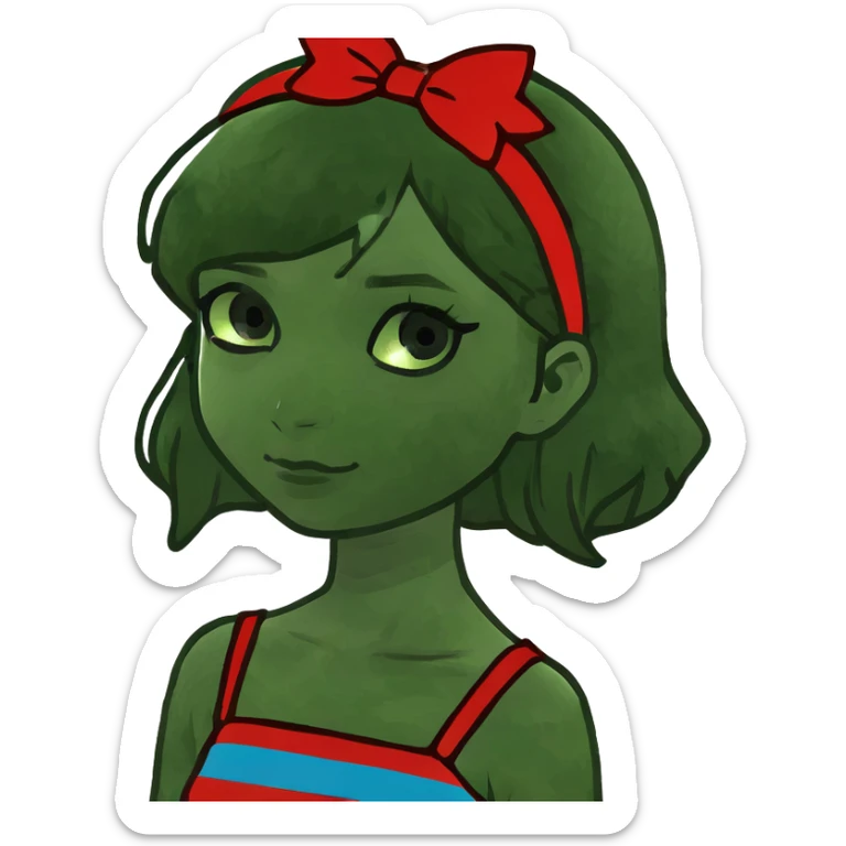 Girl-pale-black hair-red stripe hair-blue eyes sticker