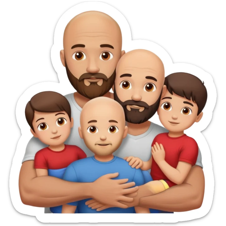 Muscular Bald man with a beard embracing his young beautiful brunette wife and their 3 sons sticker