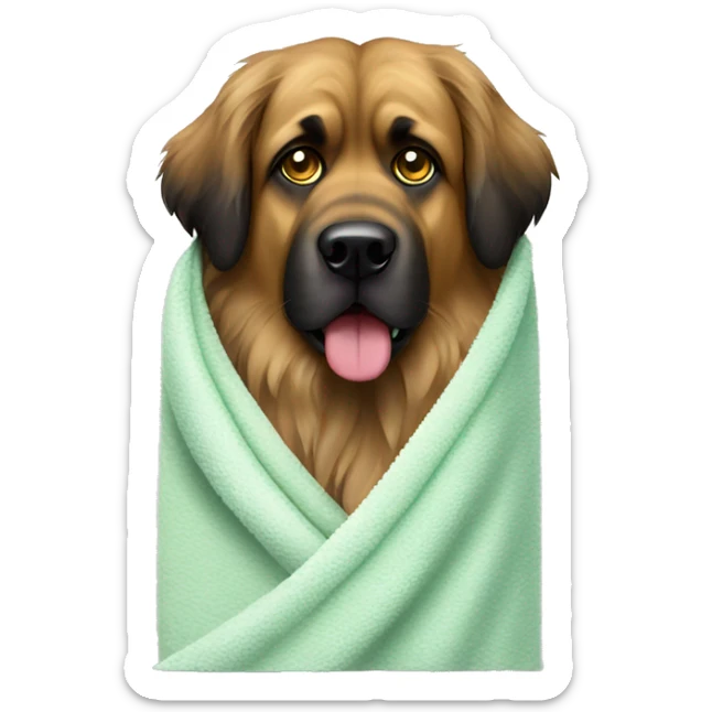 Leonberger dog emoji with cucumber on the eyes and a towel on its head  sticker