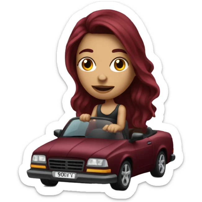Beautiful tattooed burgundy long haired woman driving a car sticker