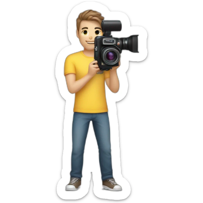 Male Photographer shaved Caucasian wavy hair brunette holding camera sticker
