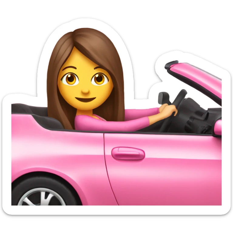 happy-long hair- brown eyes brunette-girl-driving-pink-car-profile sticker