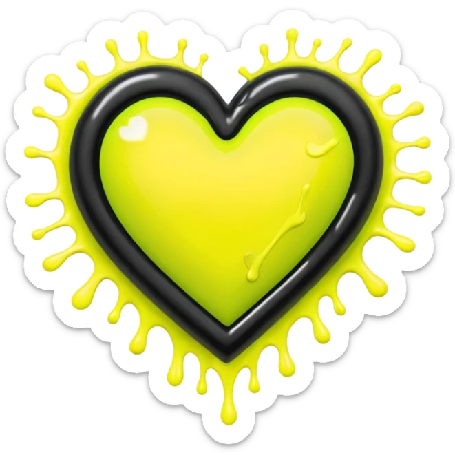 A neon yellow heart with black splashes inside the heart and The text UVP in the heart sticker