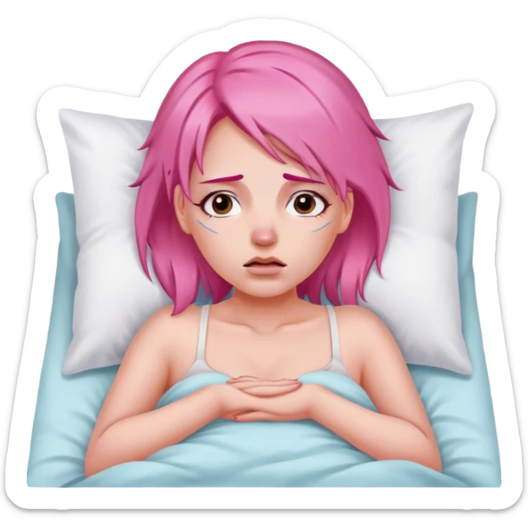 Woman with pink hair In bed with sinus pain  sticker