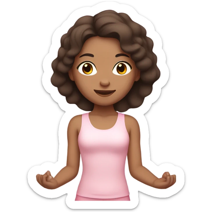 Dark brown hair light skin girl yoga pose light pink clothes sticker