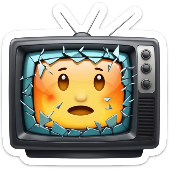 iOS style emoji of a broken TV, shattered glass, sparks, cartoonish damage sticker