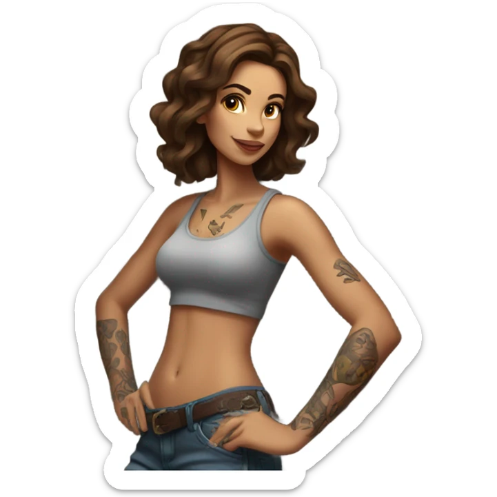 Beautiful tattooed woman brown hair climbing rocks sticker