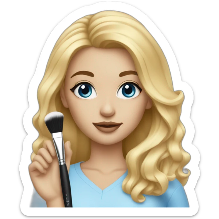 A makeup artist blonde girl with blue eyeswith a makeup brush in her hand sticker