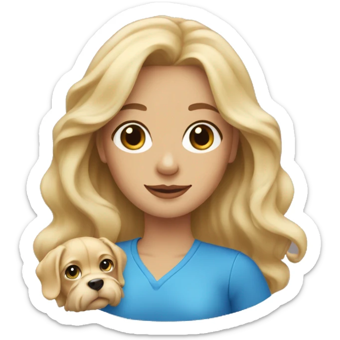 Woman with soft wavy hair,blonde,blue eyes,holding a dog  sticker