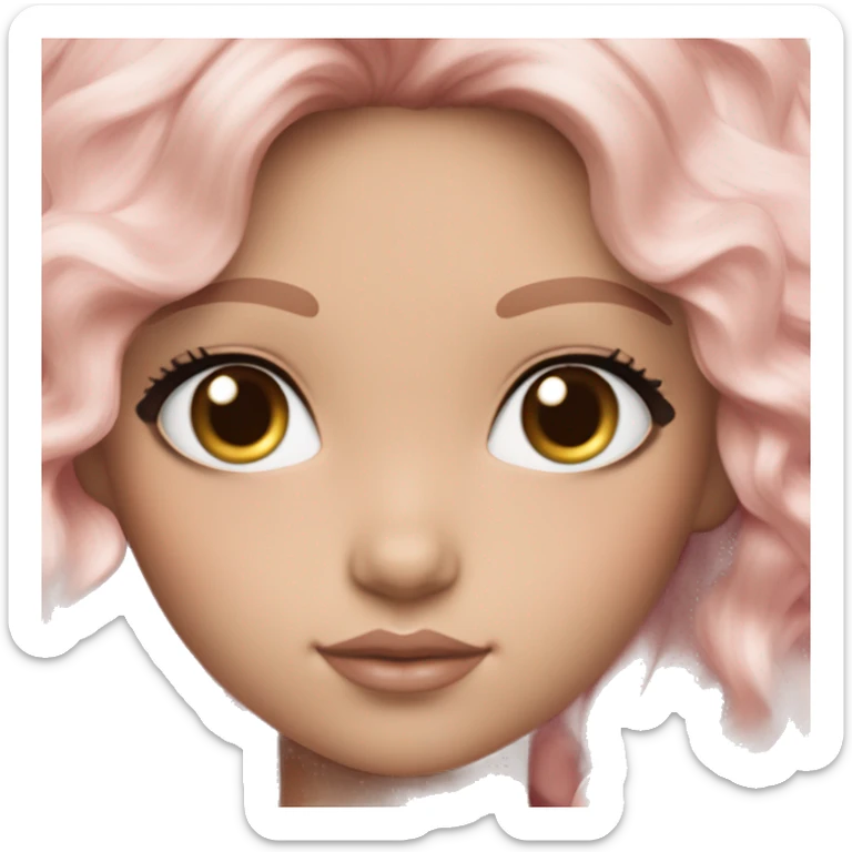 ocean brown doll eyes, brunette ￼ hair, feminine, pink, girl, angelic sticker