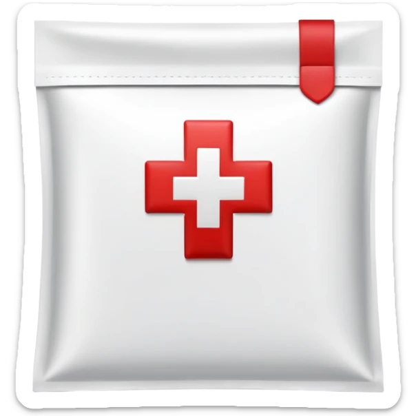 Discreet medical packet for intimate health clinic with small red cross and heart symbol, sealed packet sticker