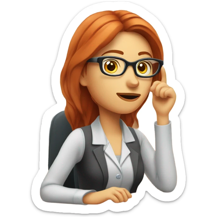 red hair woman nutritionist wearing glasses with hand on chin having an good idea monitor desk sticker