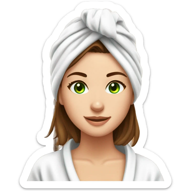 Beautiful white girl with brown hair and green eyes in white towel in sauna sticker