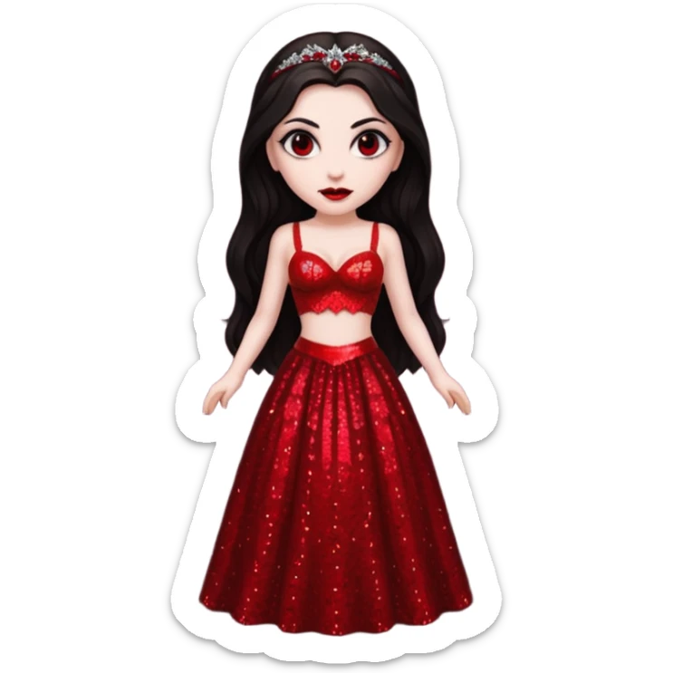 Bride of Dracula with long dark brown hair, red sequin bra, red sequin long skirt sticker