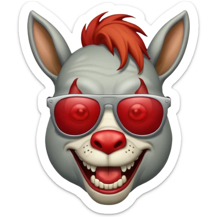 Zombie donkey with sun glasses and red hair and joker nose hungry  sticker