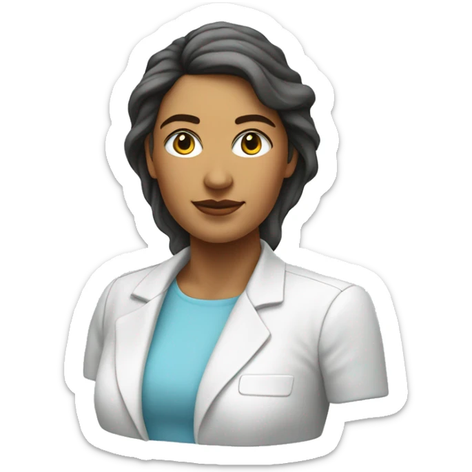 
the bust of a woman from Amazonas, Brazil, with a light blue t-shirt and a white casual blazer sticker