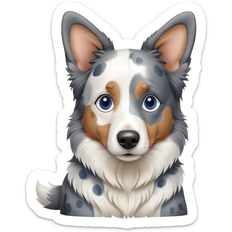 A merle border collie dog sitting, with blue and gray spotted coat, alert ears, and friendly expression sticker