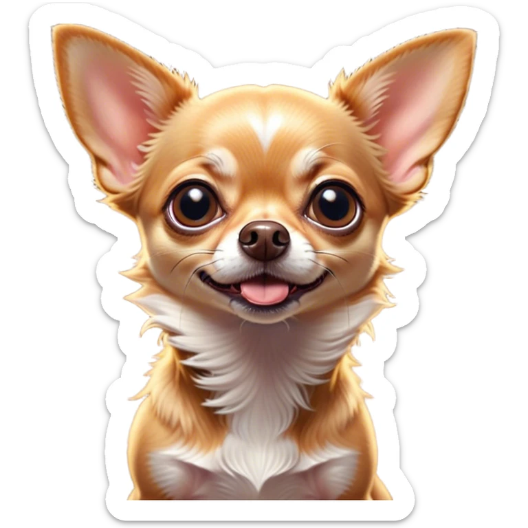 Cinematic Comical Fawn Short Haired Chihuahua Portrait Emoji, Head tilted dramatically with an exaggeratedly shocked or offended expression, short fawn fur with a sleek texture, wide, expressive dark eyes filled with exaggerated disbelief, Simplified yet hilariously expressive features, highly detailed, glowing with a slightly sassy glow, high shine, dramatic yet playful, stylized with an air of attitude, bright and endearing, soft glowing outline, capturing the essence of a sassy and over-the-top pup, so meme-worthy it feels like it could side-eye its way into internet fame instantly! sticker
