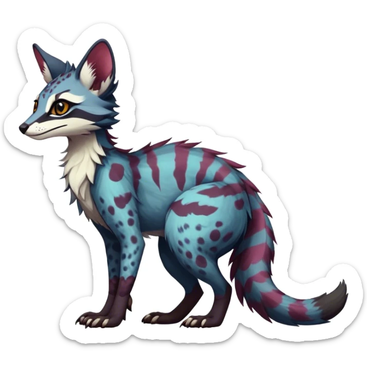 Feral Rare Fantasy dark colorful Vernid-Sergal-Genet-Trico-species by LiLaiRa, random markings, tufted tail, tufted ears, full body sticker