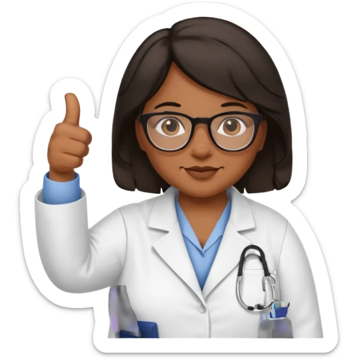 make a fat brown female biology teacher with glasses giving a thumbs up with short black hair wavy sticker