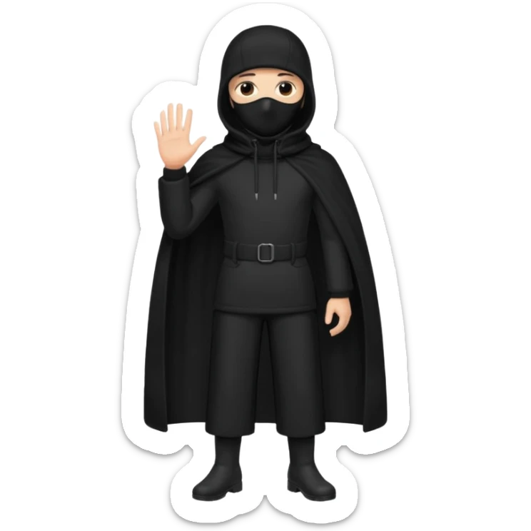 Hazme un emoji que sea una persona con pantalones anchos color negro con un saco negro y con un pasamontañas sticker