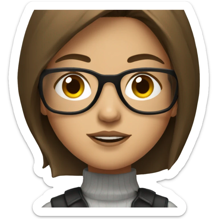 girl with brown hair and glasses, with gangster outfit sticker