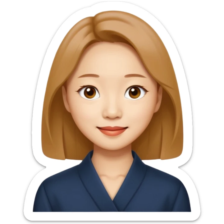 “Cartoon emoji of Gong Hyo-jin, long narrow face, sharp jawline, small almond eyes, high nose bridge, elegant smile, minimal makeup, refined aura” sticker