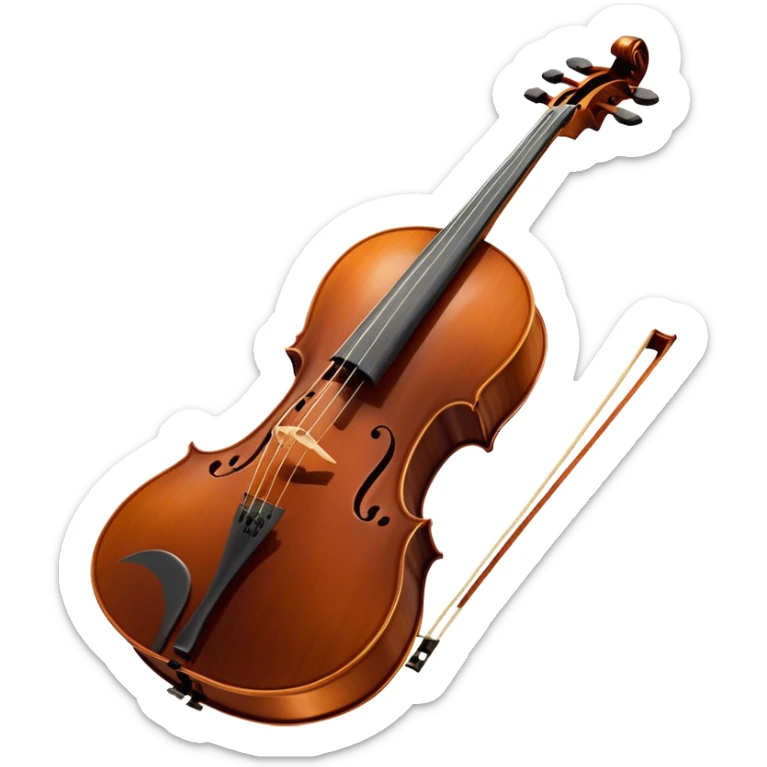 Cinematic Realistic Cello, deep brown polished wood, elegant f-holes curving gracefully, warm golden lighting creating depth, bow gently resting on the strings, glowing with the rich resonance of classical artistry. sticker