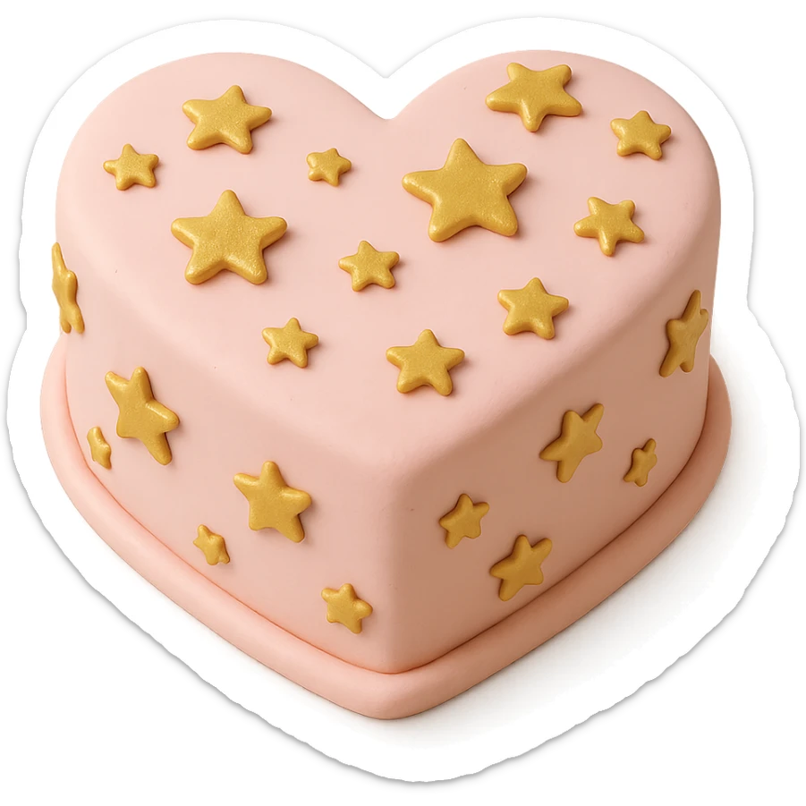 heart-shaped fondant cake with edible gold stars sticker