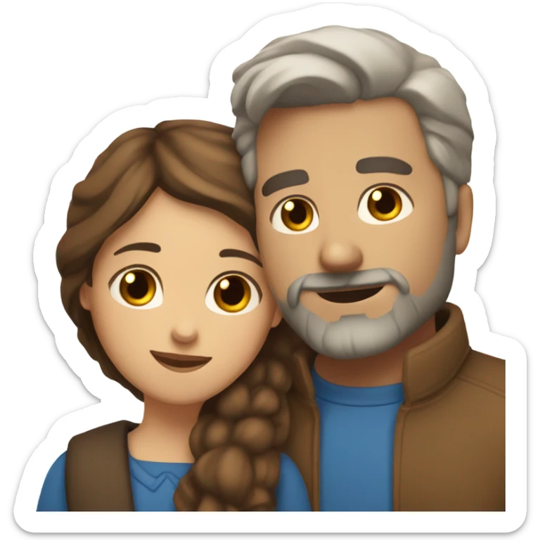 White bearded man with brown hair and blue eyes hugging brown woman with brown hair and brown eyes sticker