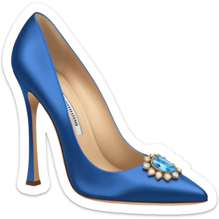 manolo blahink heels 90's satin pump with jewellry at front blue sticker