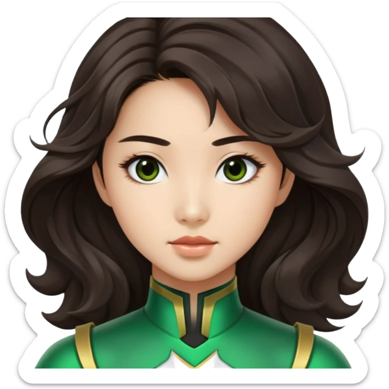green Power Ranger Asian girl with dark brown wavy hair sticker