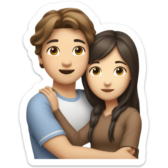 A asian girl with brown hair and whitr highlits hugging an normal asian girl with brown hair sticker