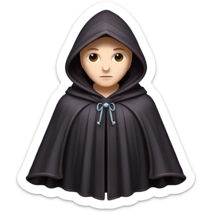 hooded cloak object icon, dark fabric cloak with deep hood, fantasy style, soft folds, 3D cartoon, mobile game icon style, centered, clean background, soft shadow, no text, no watermark
 
 sticker