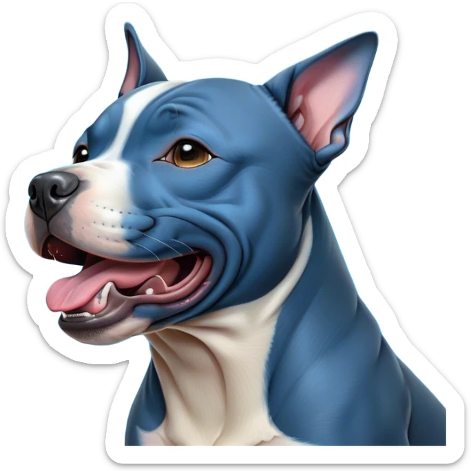 Cinematic Cute Yawning Blue Staffordshire Bull Terrier Portrait Emoji, Head tilted slightly with a dramatic, wide-open yawn, showcasing a smooth blue Fur with a refined texture, floppy ears slightly drooping, round dark eyes barely open in drowsy contentment, Simplified yet irresistibly adorable features, highly detailed, glowing with a soft, cozy glow, high shine, relaxed yet expressive, stylized with a touch of whimsy, bright and endearing, soft glowing outline, capturing the essence of a sleepy yet affectionate guardian, so drowsy it feels like it could stretch right out of the screen and curl up for a nap! sticker