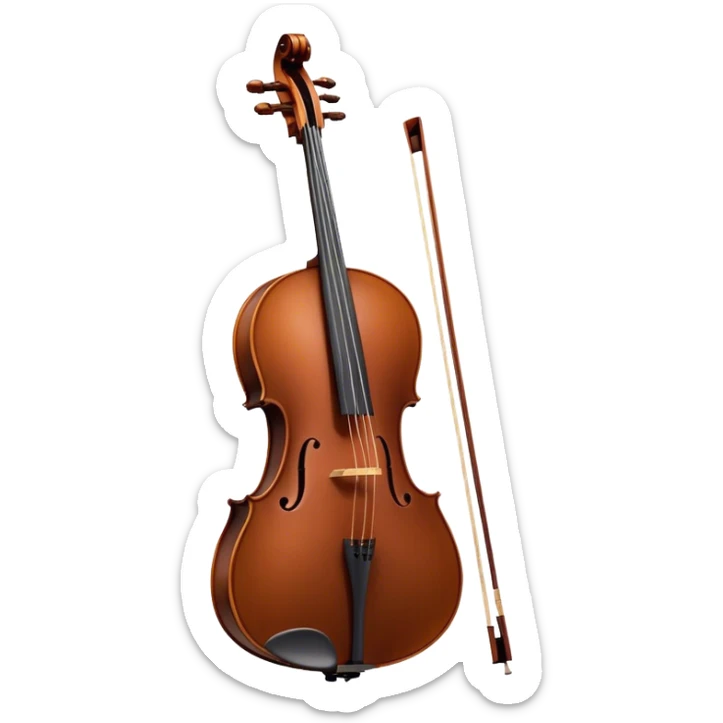 Cinematic Realistic Cello, deep brown polished wood, elegant f-holes curving gracefully, warm golden lighting creating depth, bow gently resting on the strings, glowing with the rich resonance of classical artistry. sticker