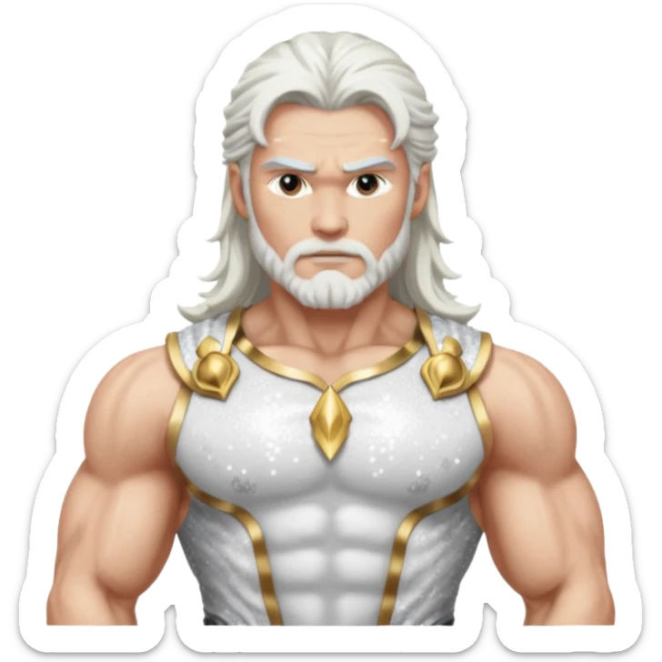 Jupiter, God of Thunder from Gods and Goddesses with long white hair, white sequin outfit sticker