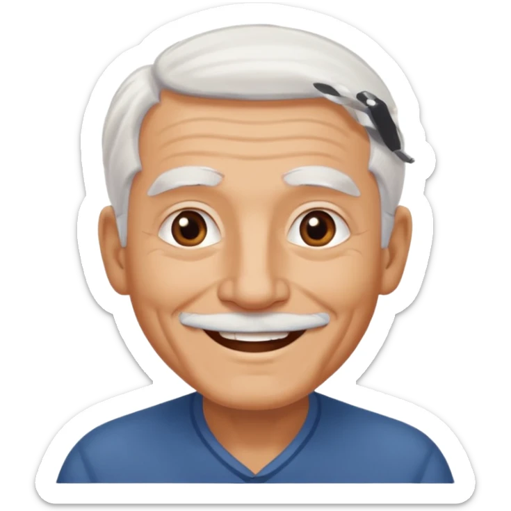 Illustrated emoji of an old man, white hair, no beard, no mustache, dark eyes, tanned skin  sticker