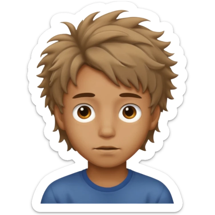 Un niño con forma de cara un poco estirada piel un poco morena y hombre sticker