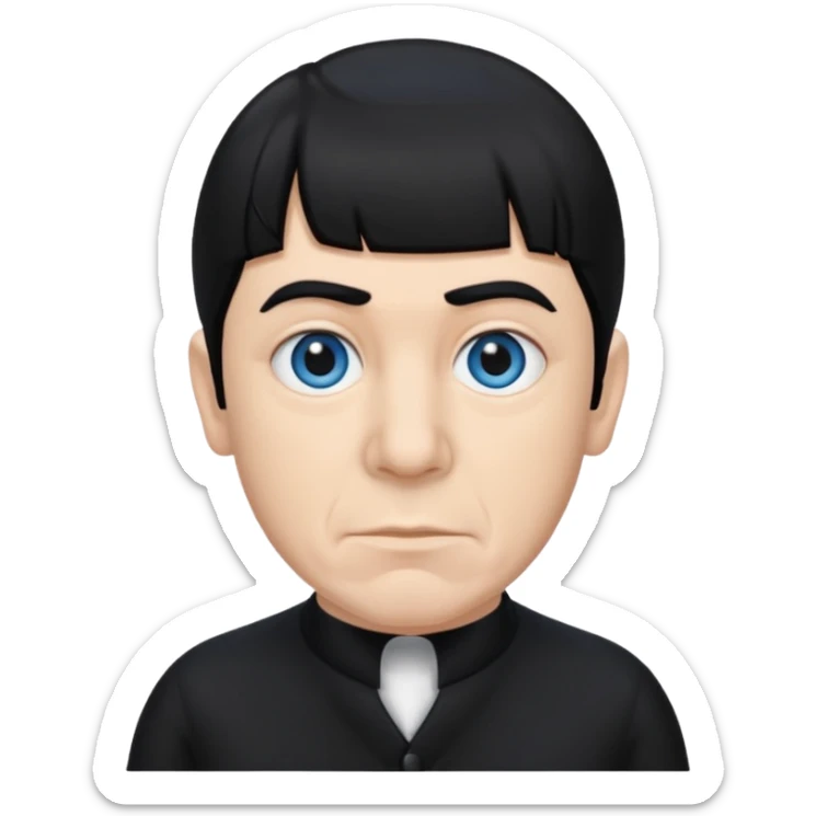 Moe Howard from the Three Stooges with blue eyes, black hair, black outfit sticker