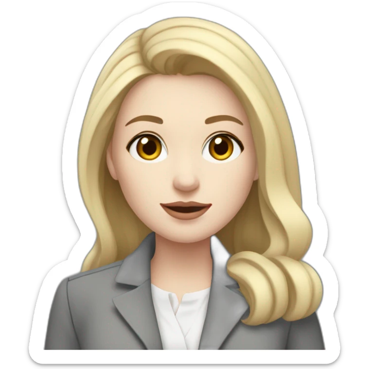 pale skin woman with cold blonde straight middle length hair, White blouse, Gray oversize jacket, Gray skirt holding a color palette in the hands sticker