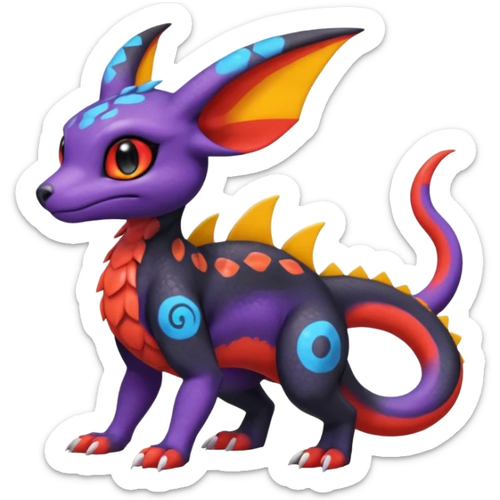 Cute Exotic Colorful Guilmon-Salandit-Umbreon-Fakémon-hybrid-creature (full body)  sticker