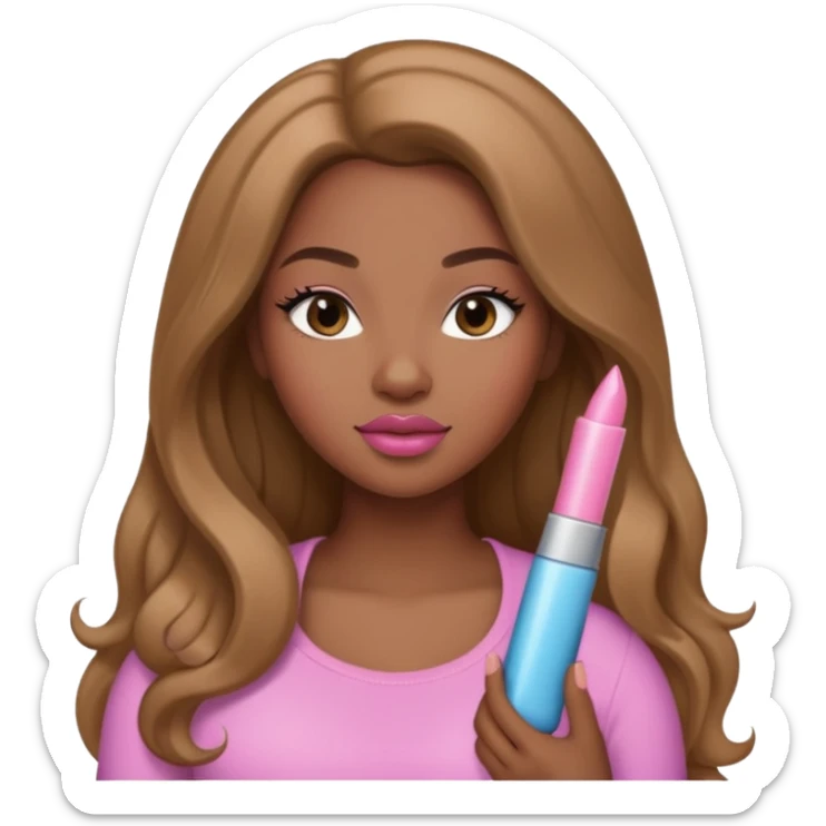 Curvy, light brown long hair, pretty black girl light pink lipgloss  sticker