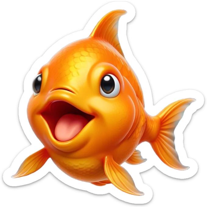 Cinematic Cute Yawning Orange Goldfish Portrait Emoji, Head tilted slightly with a dramatic, wide-open yawn, showcasing a smooth, vibrant orange body with flowing fins, eyes barely open in drowsy contentment, Simplified yet irresistibly adorable features, highly detailed, glowing with a soft, cozy glow, high shine, relaxed yet expressive, stylized with a touch of whimsy, bright and endearing, soft glowing outline, capturing the essence of a sleepy yet affectionate goldfish, so drowsy it feels like it could float out of the screen and curl up for a nap! sticker