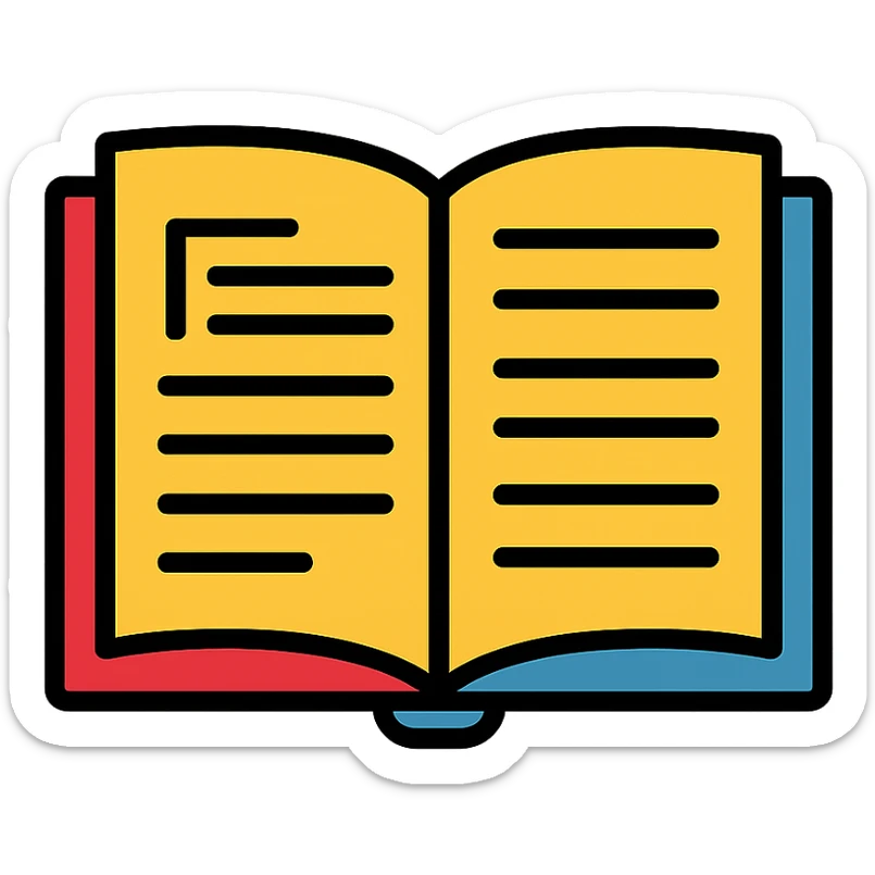 the first page of a book, open, showing text, clean and readable illustration style sticker